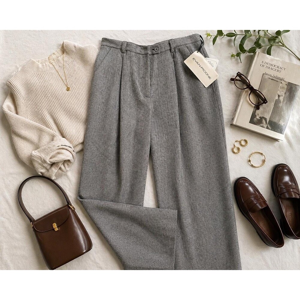 Vintage Evan Picone Wool Blend Trousers Sz 14 NWT Deadstock Gray Herringbone